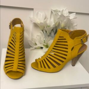 Yellow Strappy Heeled Sandals